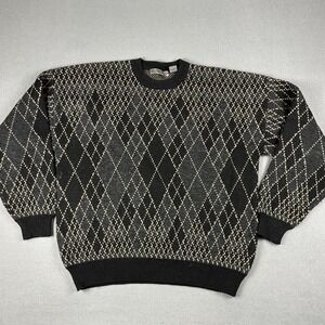 Vintage Le Collezioni‎ Structure Sweater Mens Large Black Argyle Knit 90s